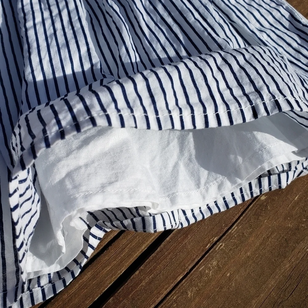 Baby Gap Dress Blue White Pinstripe Embroidered Floral Detail 18-24 M Infant EUC